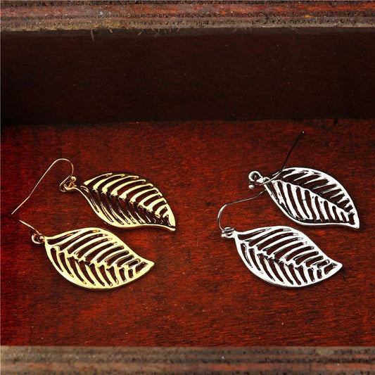 Gold plated leaf fashion hook earrings